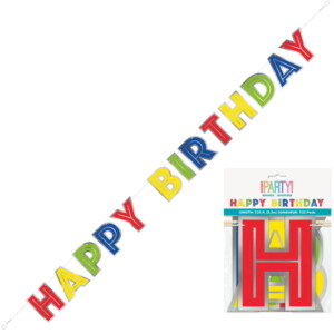 Silver Border & Rainbow Birthday Banner