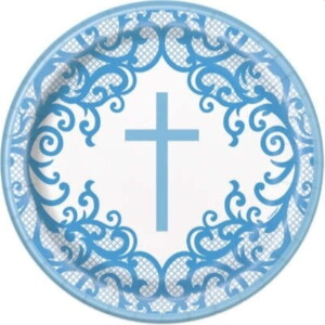 Fancy Blue Cross 9In Plates, 8Ct