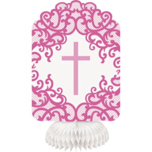 Fancy Pink Cross Honeycomb Decorations 8"H 3Ct